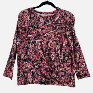 Nic + Zoe Pink Black Rayon Spandex knit Boatneck Abstract Print Pullover XLARGE